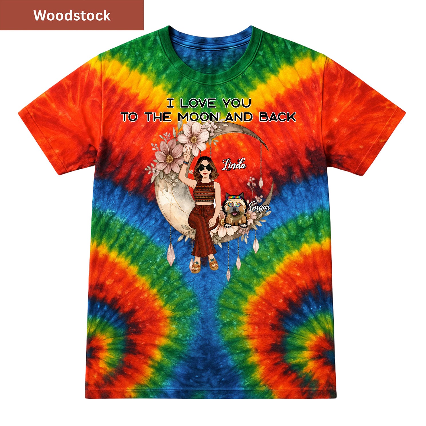 Peace, paws, and moonlight Premium Tie-dye Unisex Shirt